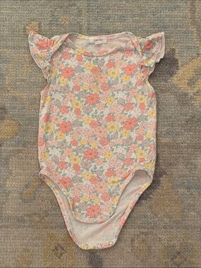 Angel Dear - Liberty Floral Ruffle-Sleeve One-Piece Bamboo Bodysuit - 6/12m